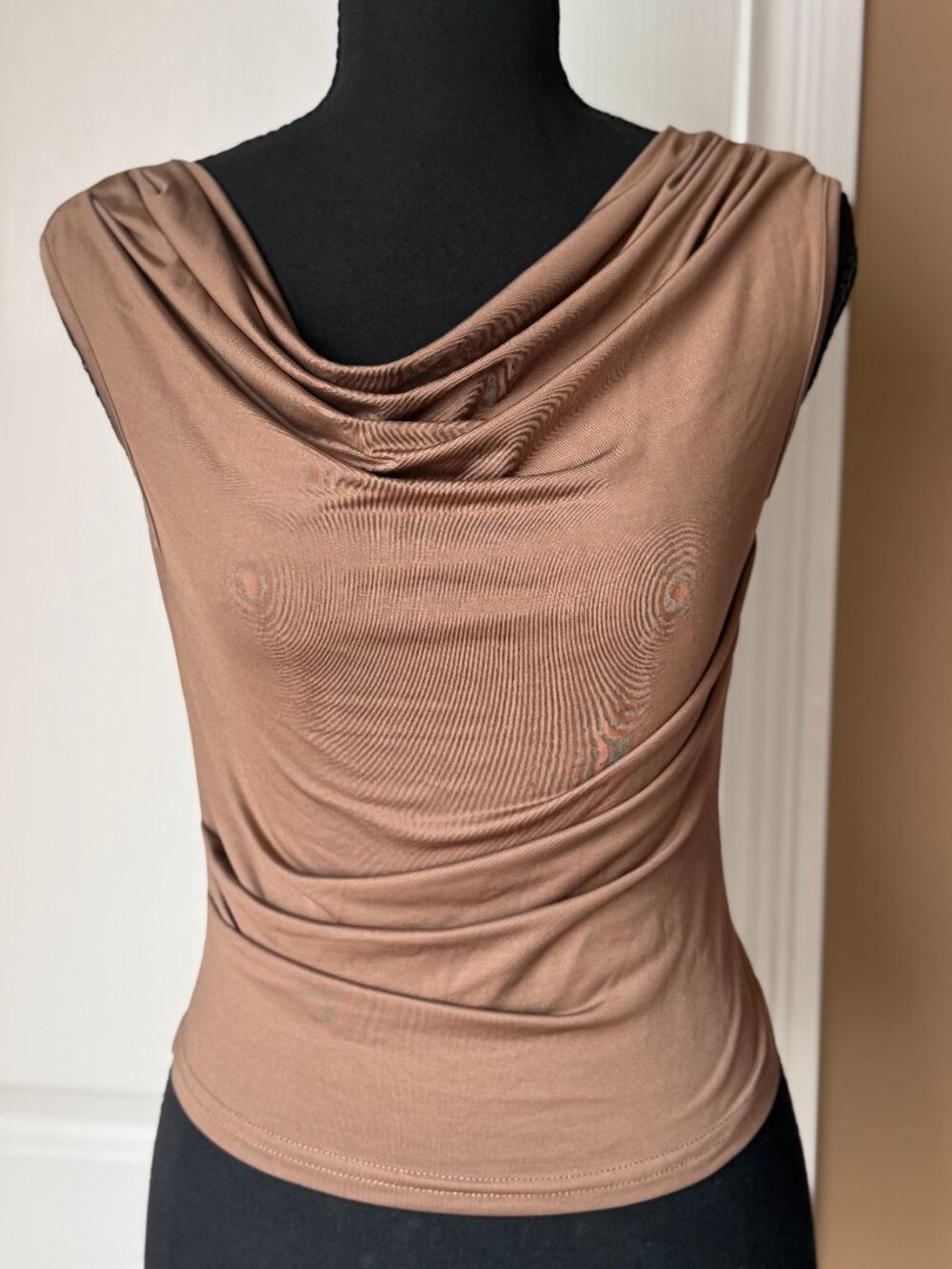 SHEIN Mocha Brown Sleeveless Cowl Neck Ruched Stretch Top Size Medium
